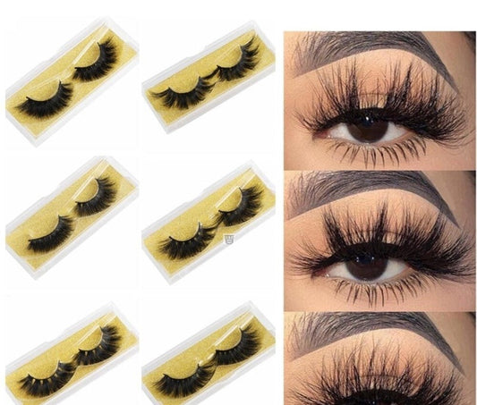 Trilumity volume false lashes in faux mink fiber, black, shown in their trays with close-up wear photos
