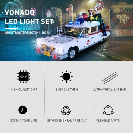 Vonado LED Light Kit for Creator 10274 Ghostbusters Ecto-1 Car (Lights Only), Model L10274