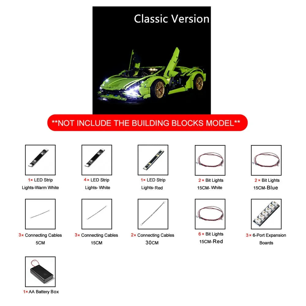Vonado LED Light Kit for 42115 Lamborghini Sian FKP 37 (Lights Only), Model L42115