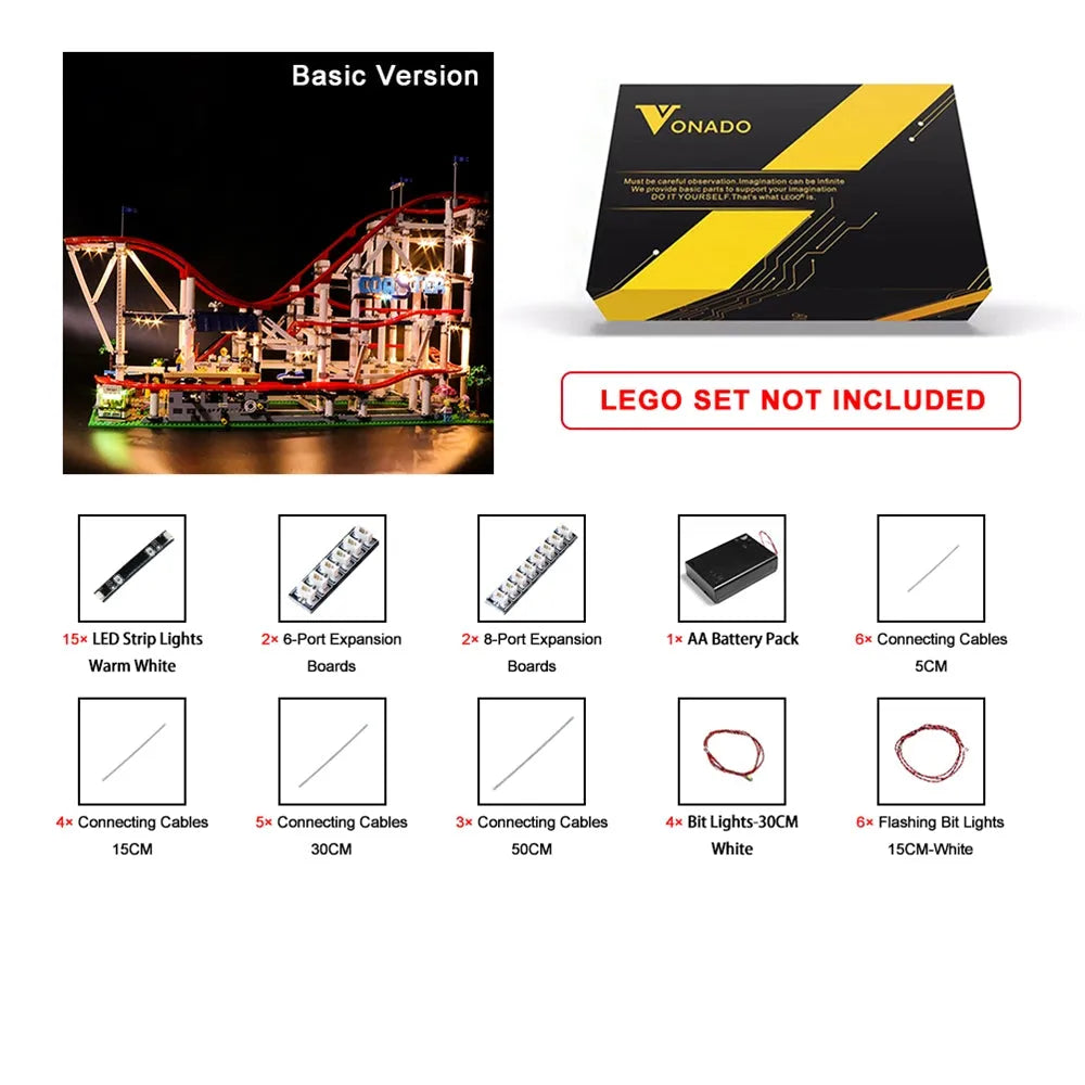 Vonado LED Light Kit for 10261 Roller Coaster (Lights Only), Model L10261