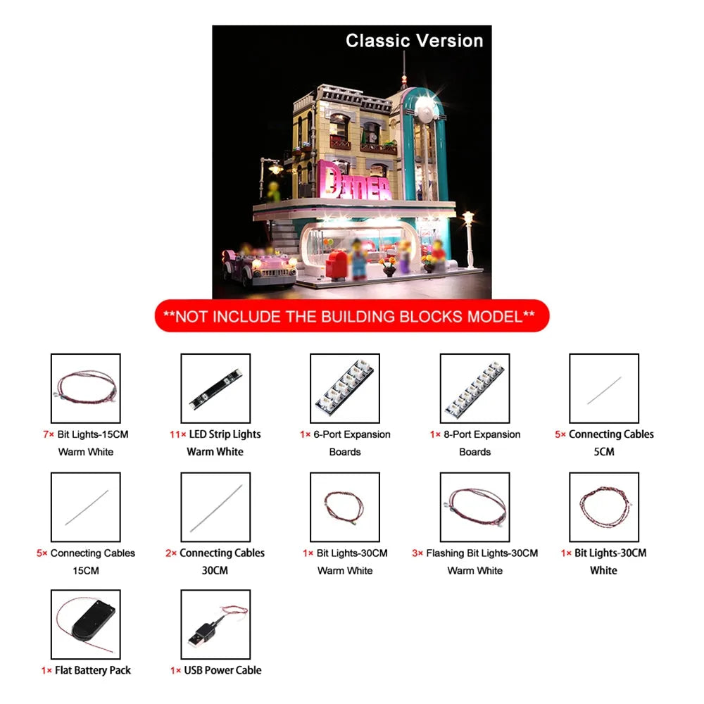 Vonado LED Light Kit for 10260 Downtown Diner (Lights Only), Model L10260
