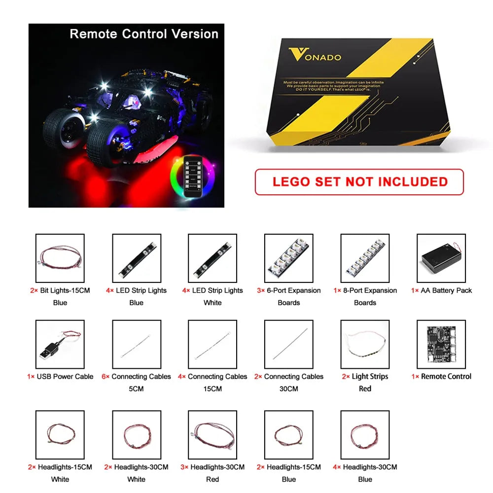 Vonado LED Light Kit for 76240 The Tumbler Car (Lights Only), Model L76240