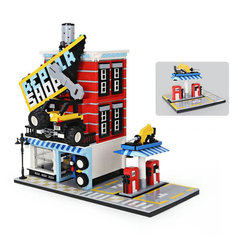 Wange MOC Building Block Set: Car Service Center
