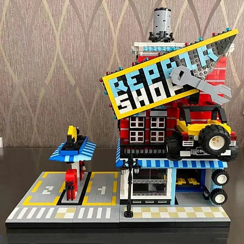 Wange MOC Building Block Set: Car Service Center
