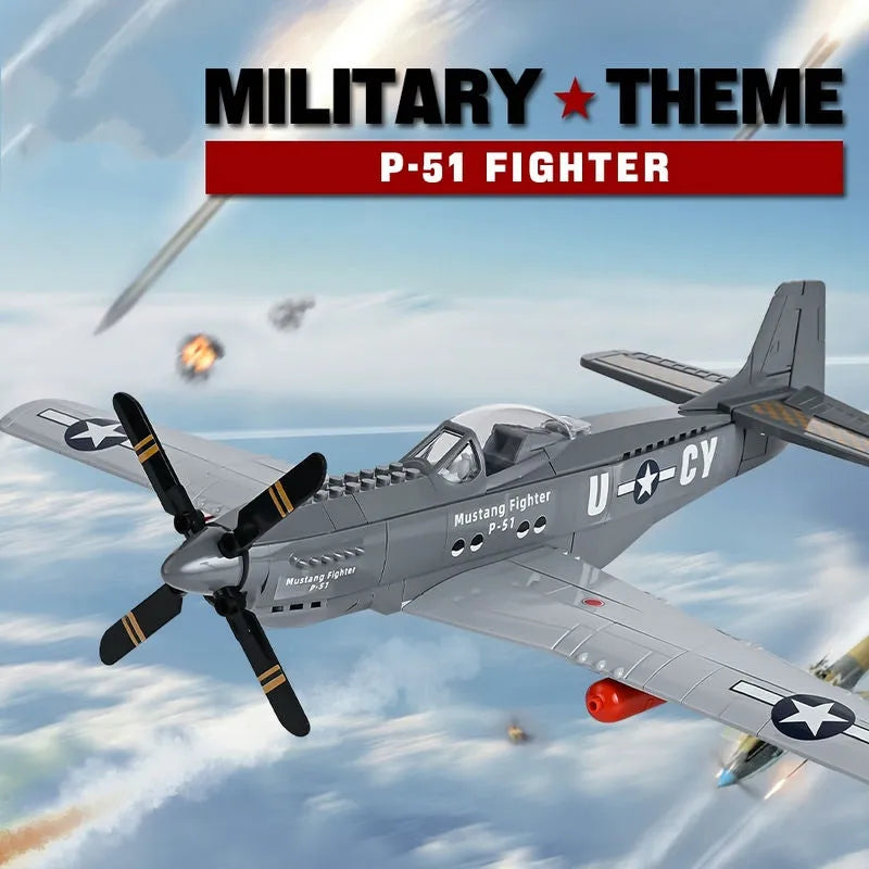 Wange Building Block Set: WW2 Aircraft P-51 Mustang Fighter, Model W4004