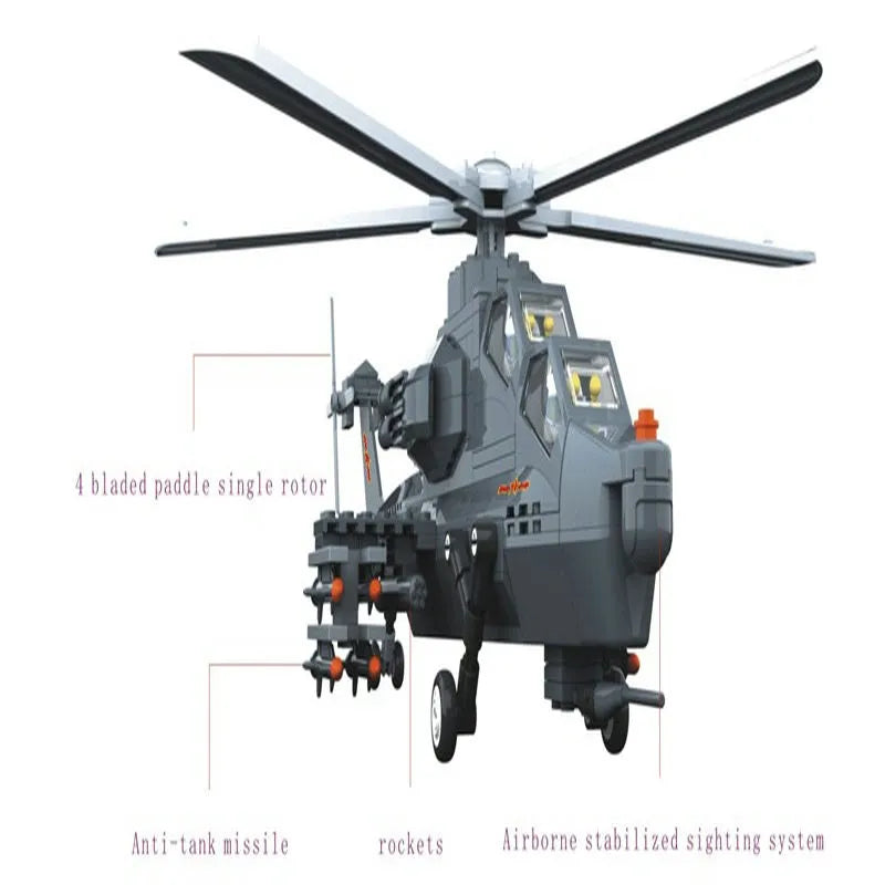 Wange Building Block Set: WZ10 Gunship Helicopter, Model JX002