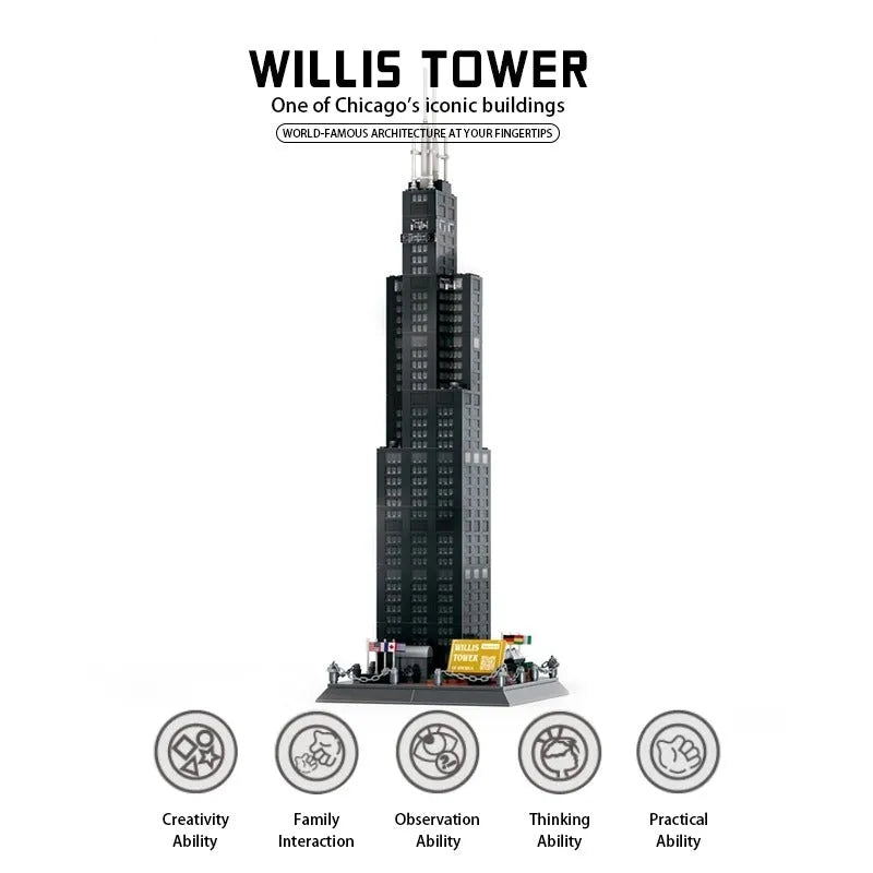 Wange MOC Building Block Set: 5228 Architecture Chicago Willis Tower