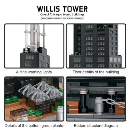 Wange MOC Building Block Set: 5228 Architecture Chicago Willis Tower