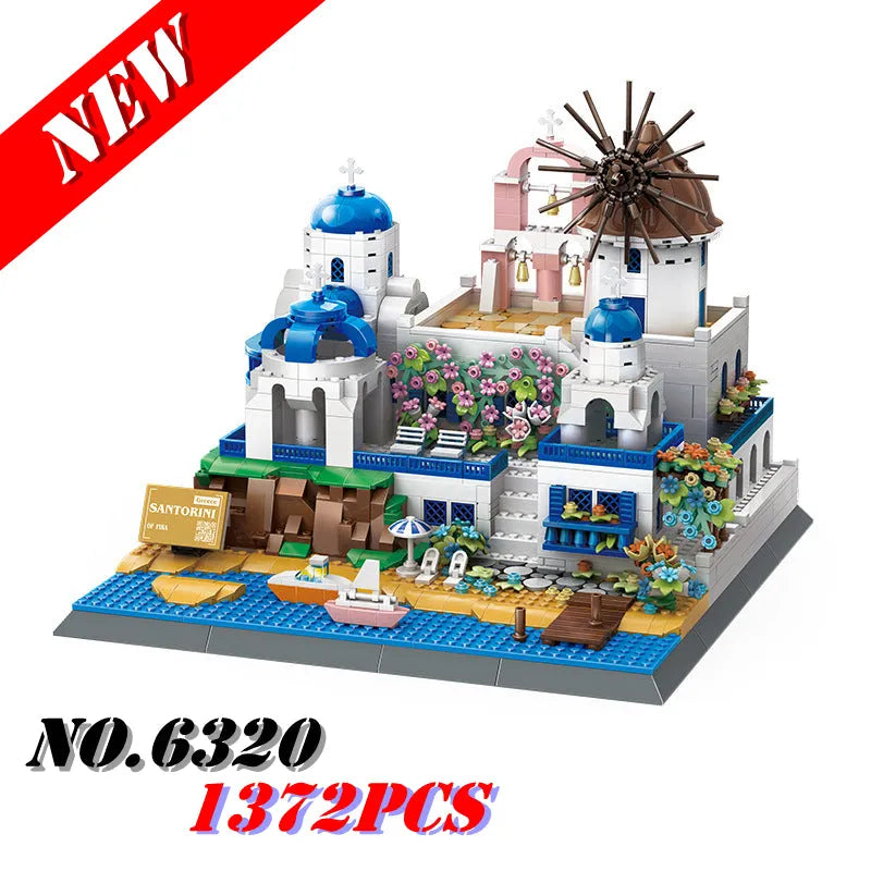 Wange MOC Building Block Set: 6230 Architecture Santorini Island Modern Villa