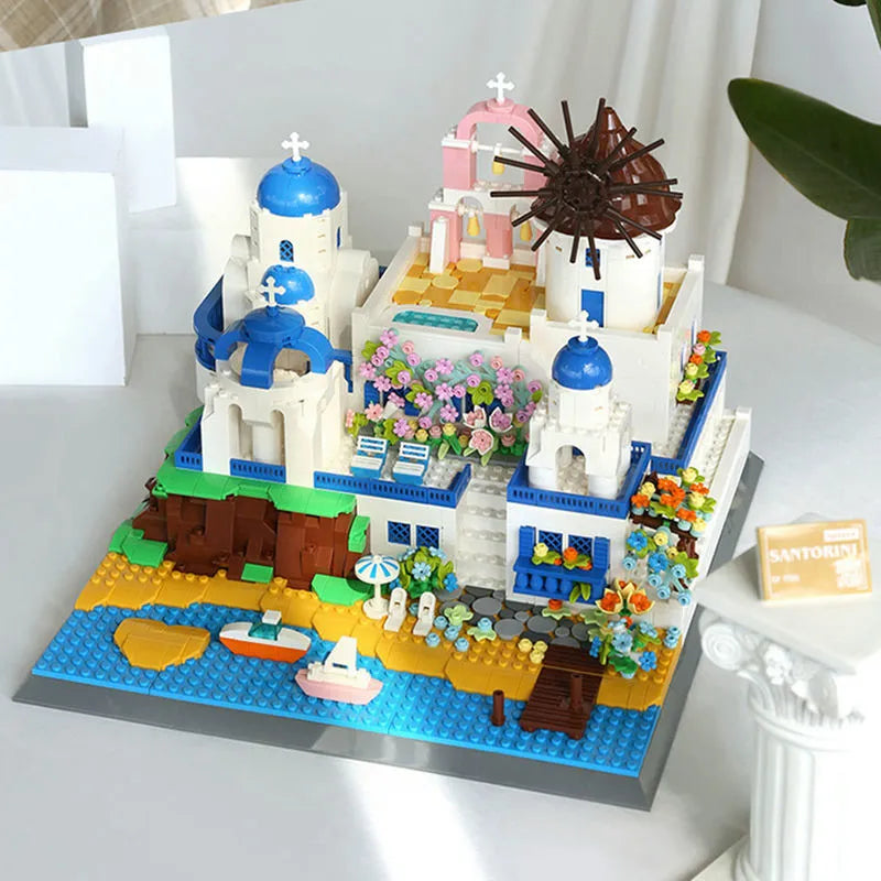 Wange MOC Building Block Set: 6230 Architecture Santorini Island Modern Villa