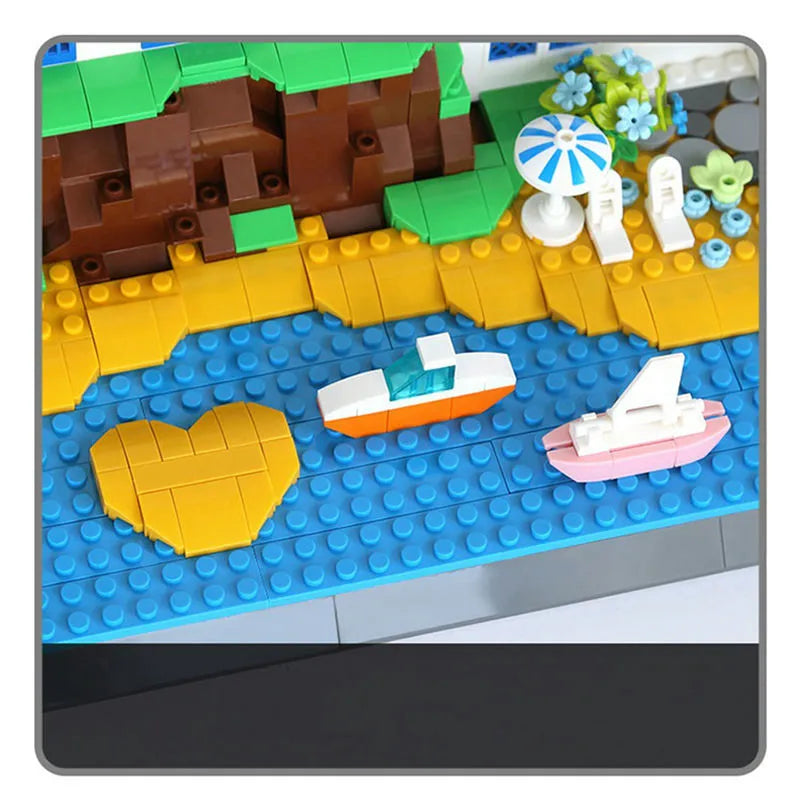 Wange MOC Building Block Set: 6230 Architecture Santorini Island Modern Villa