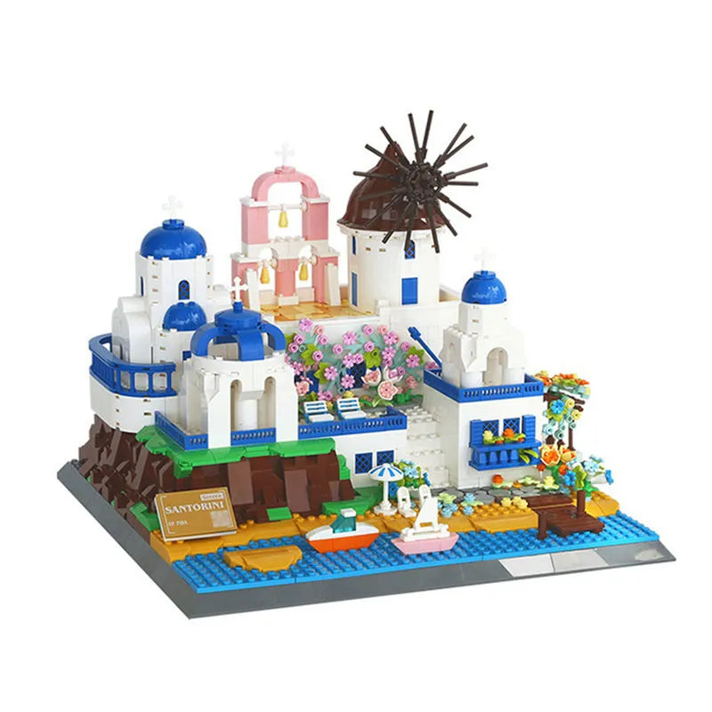 Wange MOC Building Block Set: 6230 Architecture Santorini Island Modern Villa