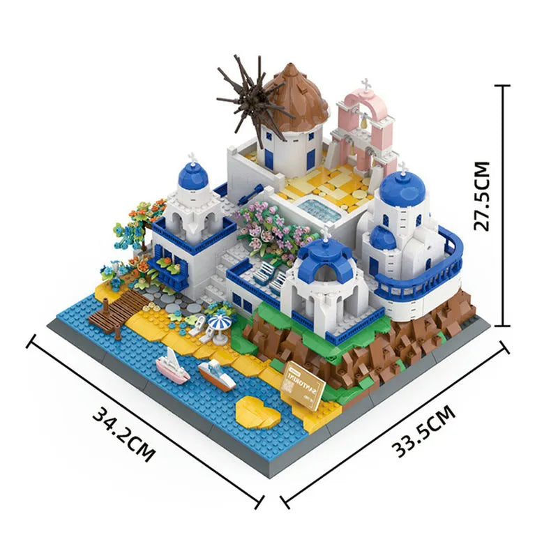 Wange MOC Building Block Set: 6230 Architecture Santorini Island Modern Villa