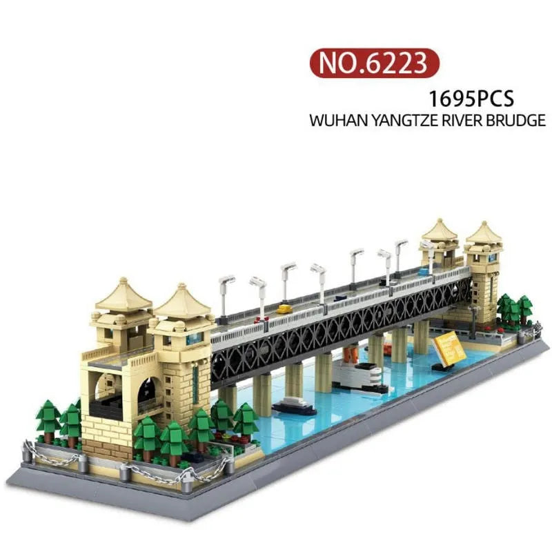 Wange MOC Building Block Set: China Wuhan River Bridge, Model 6223