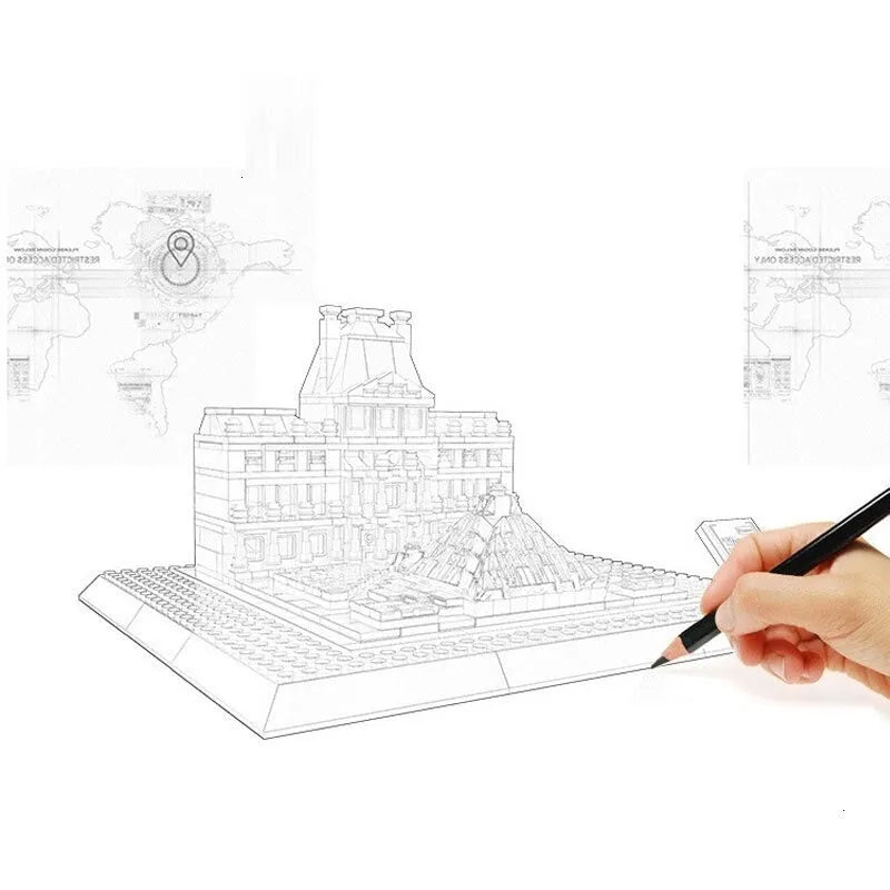 Wange MOC Building Block Set: Paris The Louvre, Model 4213