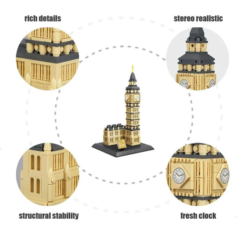 Wange MOC Building Block Set: London Big Ben, Model 7012