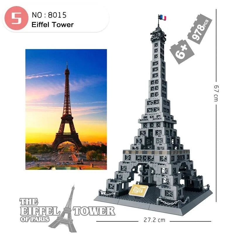 Wange MOC Building Block Set: Paris Eiffel Tower, Model 8015