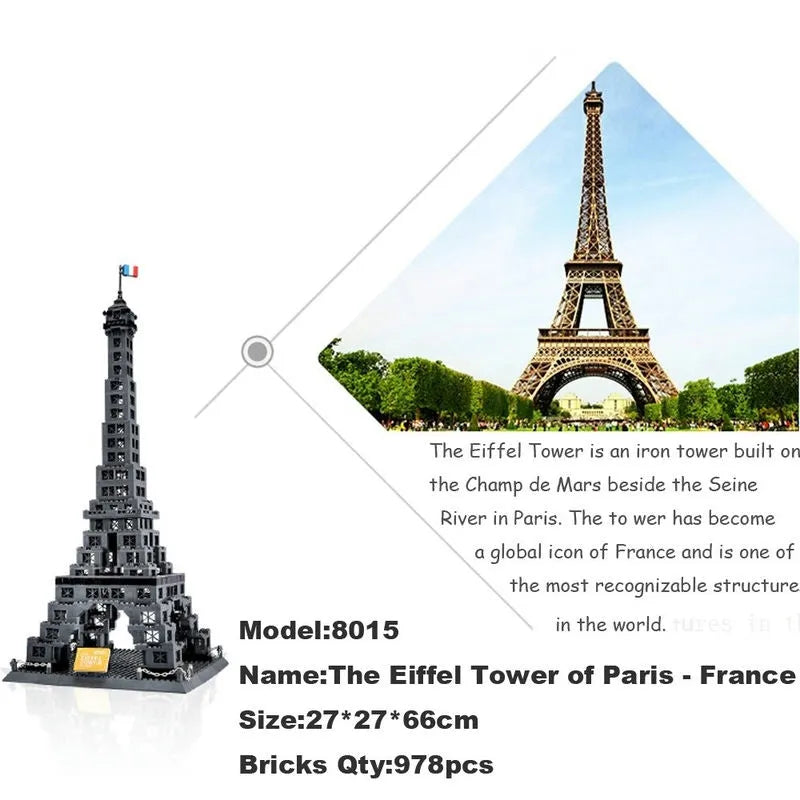 Wange MOC Building Block Set: Paris Eiffel Tower, Model 8015