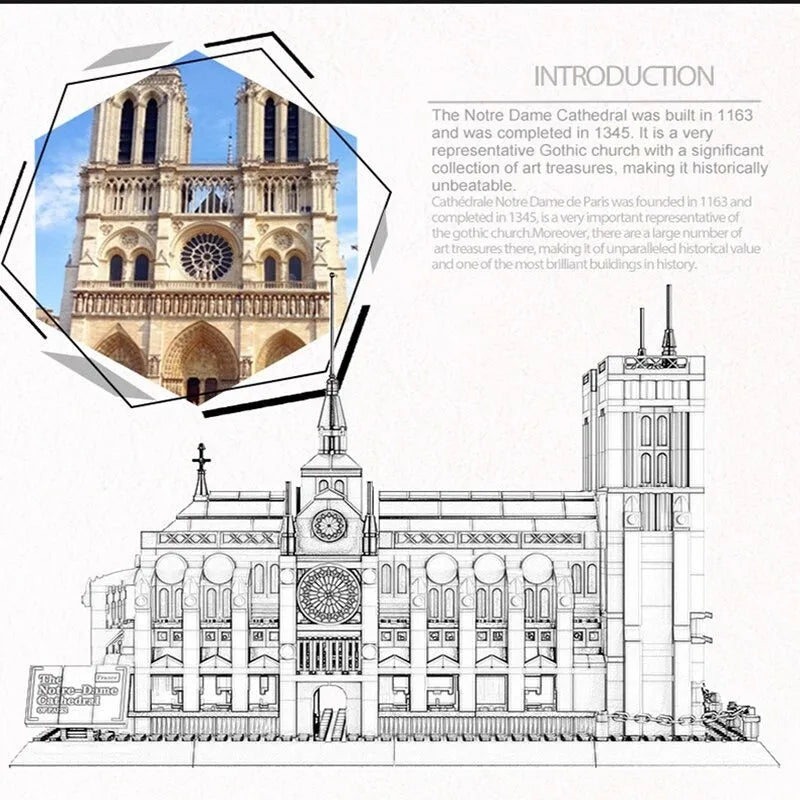 Wange MOC Building Block Set: Paris Notre Dame Cathedral, Model 5210
