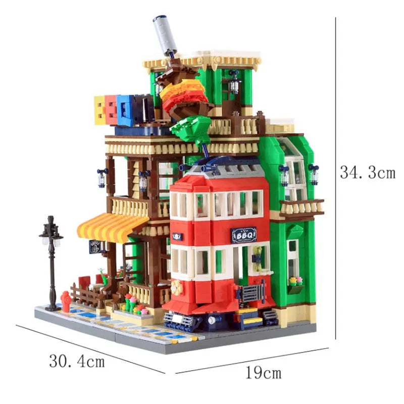 Wange MOC Building Block Set: BBQ Restaurant, Model 6313