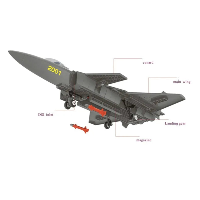 Wange MOC Building Block Set: J20 Stealth Fighter Plane Kids, Model 4003