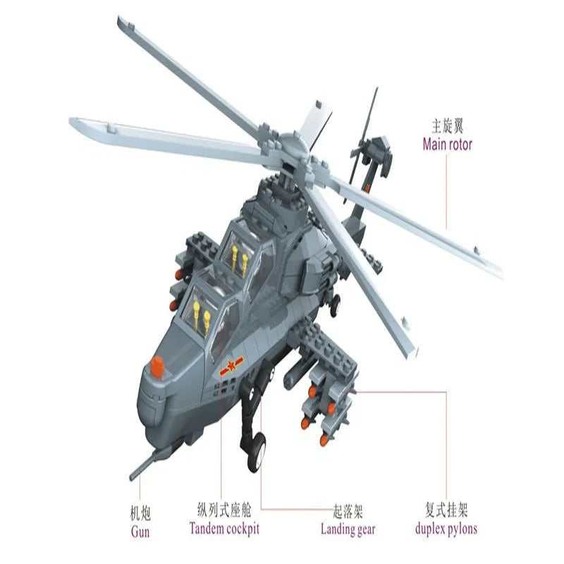 Wange MOC Building Block Set: WZ-10 Gunship Helicopter, Model 4002