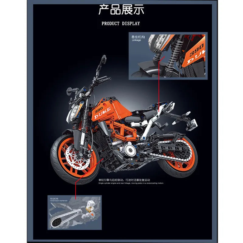 Winner MOC Building Block Set: Classic KTM 390 DUKE Motorcycle, Model 8108