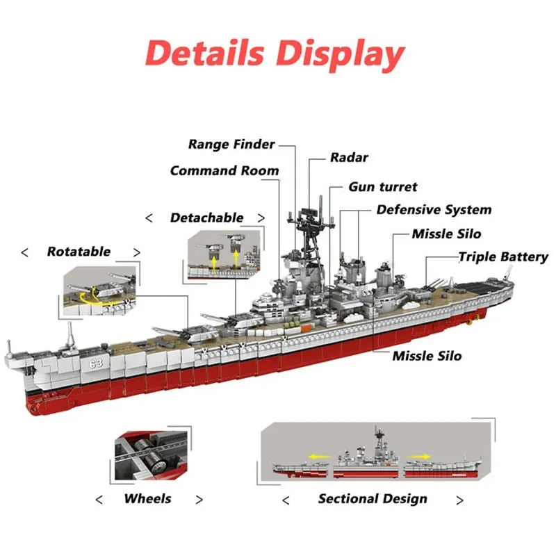 Xingbao MOC Building Block Set: USS Missouri Cruiser Warship, Model XB06030