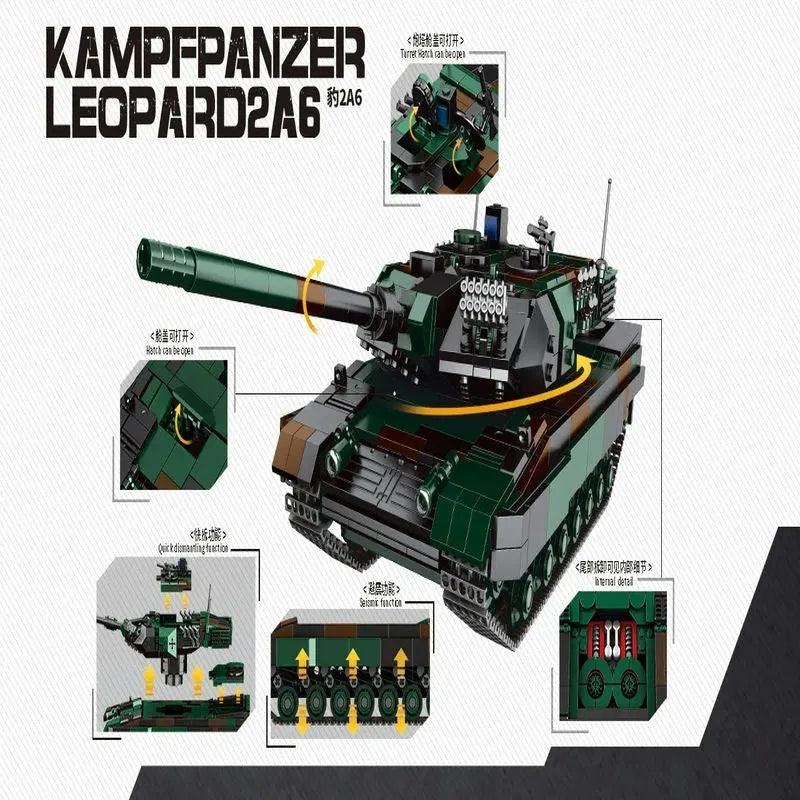 Xingbao Building Block Set: WW2 German Kampfpanzer Leopard 2A6 Battle Tank, Model XB06040
