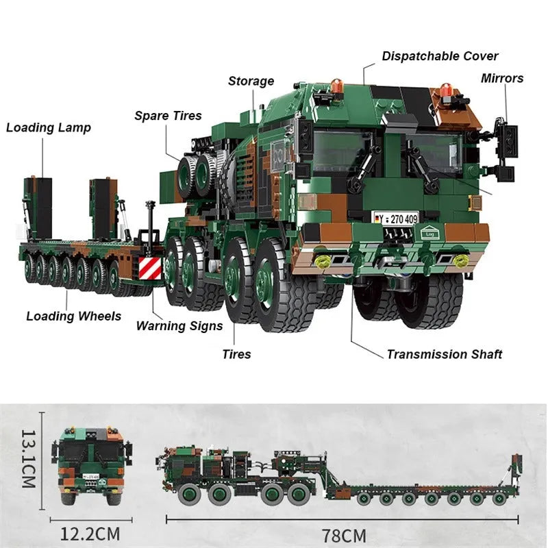 Xingbao MOC Building Block Set: WW2 Military Tank Transporter Vehicle, Model XB06046