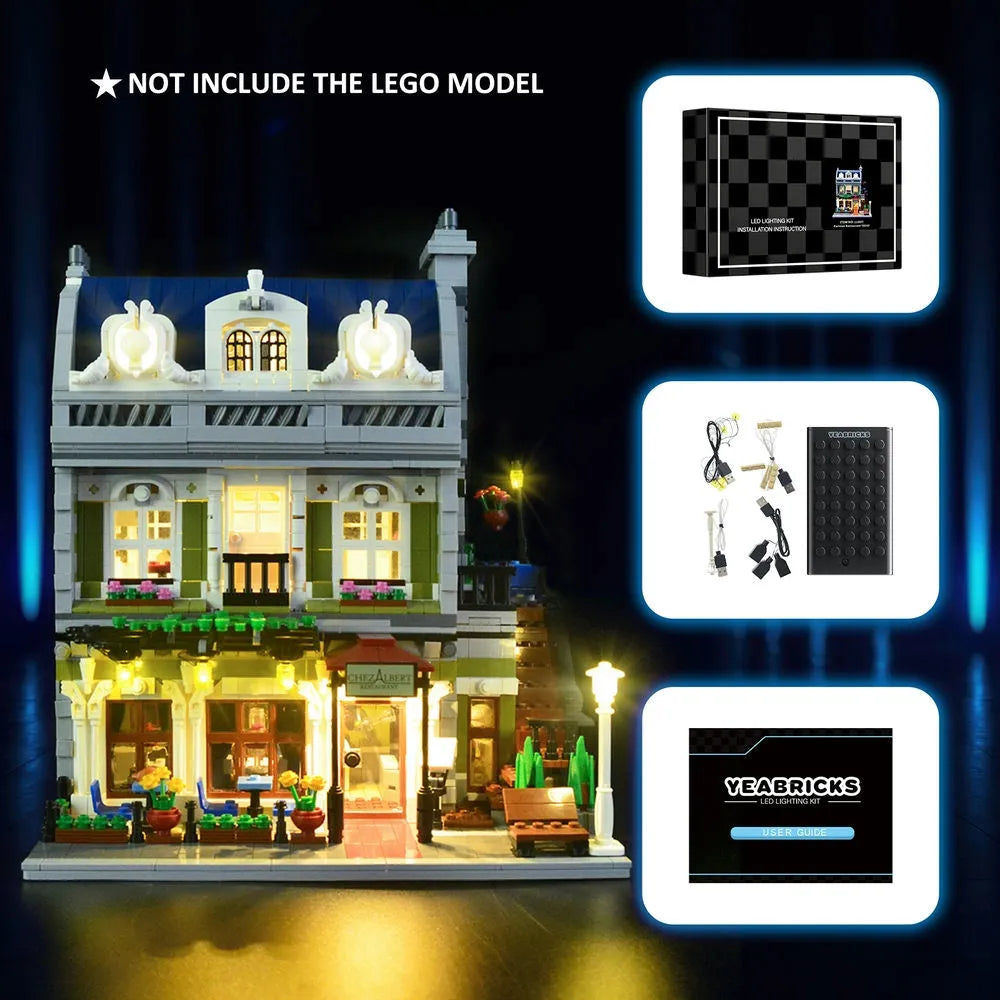 YEBRICKS LED Light Kit for 10243 The Parisian Restaurant (Lights Only), Model L-10243