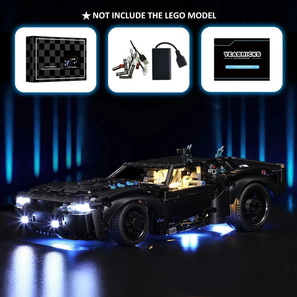 YEBRICKS LED Light Kit for 42127 The Batman Batmobile (Lights Only), Model L-42127