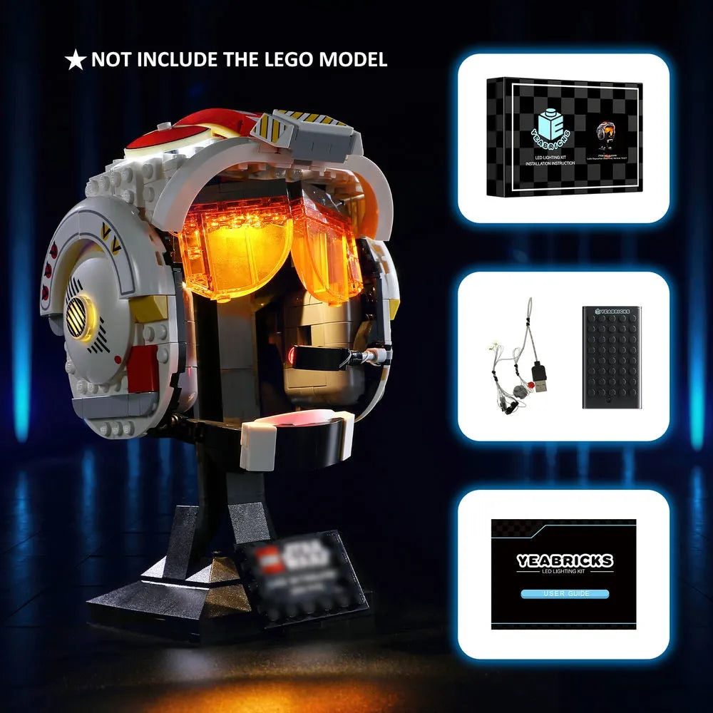 YEBRICKS LED Light Kit for 75327 The Red Five Helmet (Lights Only), Model L-75327
