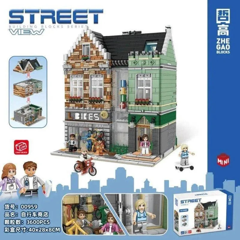 ZHEGAO MOC Building Block Set: Experts MOC MINI Bike Shop Modular, Model 00959