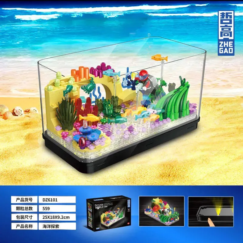 ZHEGAO MOC Building Block Set: Aquarium Fish Tank MINI DZ6101