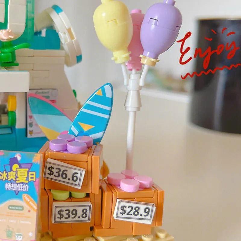 ZHEGAO MOC Building Block Set: 00415 City Summer Beach Ice Cream Truck MINI