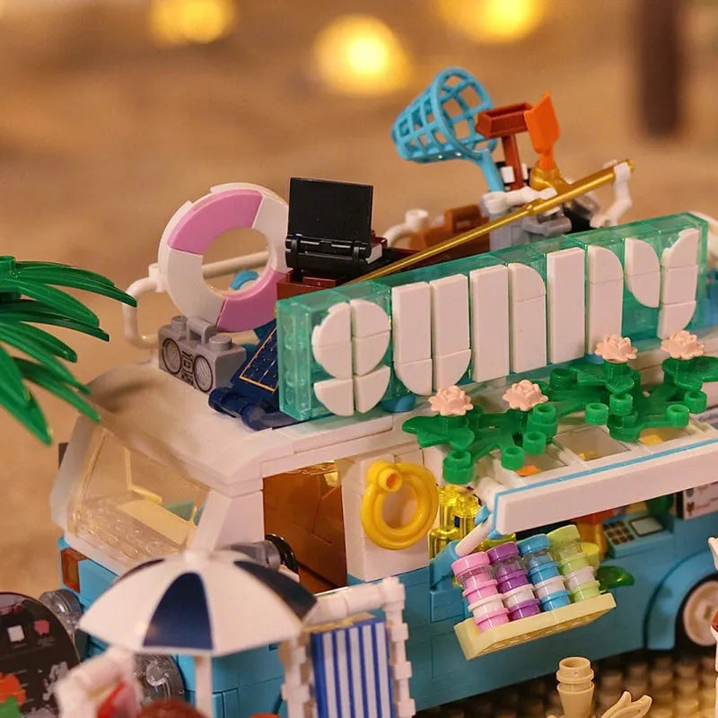 ZHEGAO MOC Building Block Set: 00415 City Summer Beach Ice Cream Truck MINI