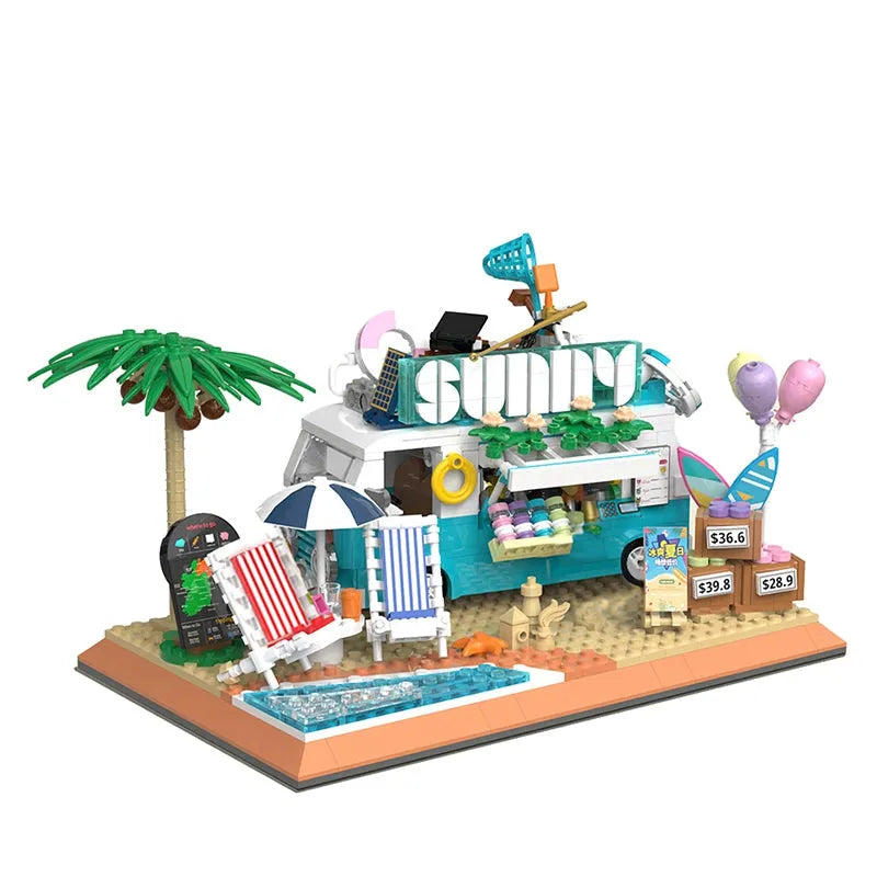 ZHEGAO MOC Building Block Set: 00415 City Summer Beach Ice Cream Truck MINI