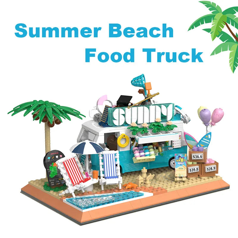 ZHEGAO MOC Building Block Set: 00415 City Summer Beach Ice Cream Truck MINI