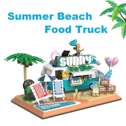 ZHEGAO MOC Building Block Set: 00415 City Summer Beach Ice Cream Truck MINI