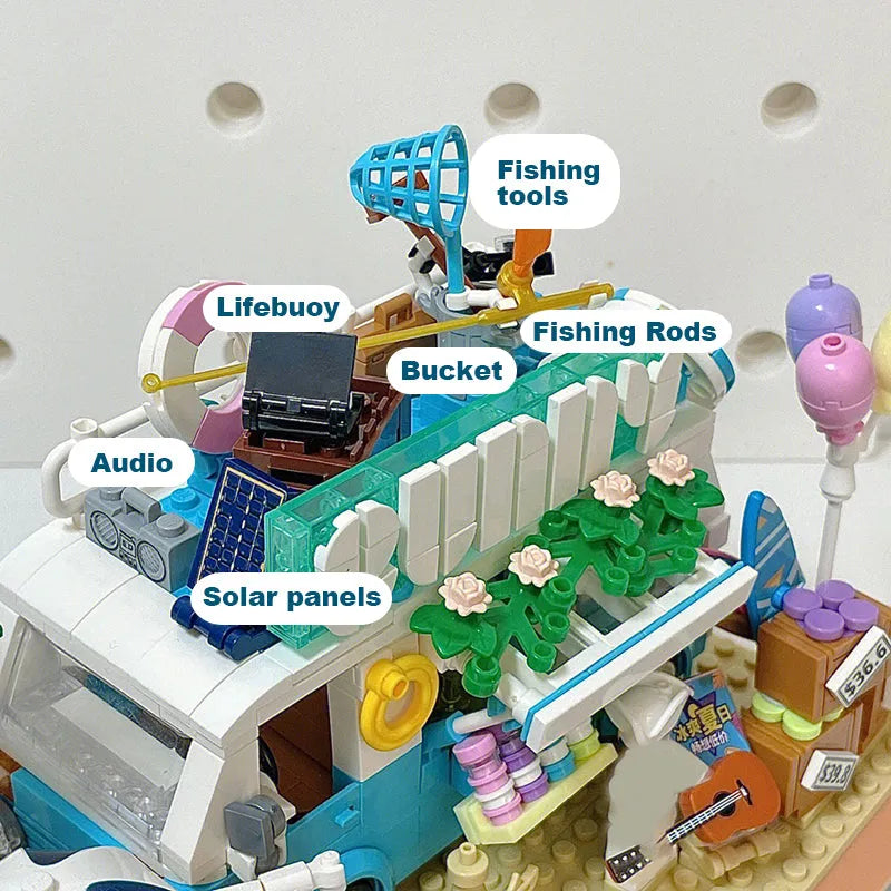 ZHEGAO MOC Building Block Set: 00415 City Summer Beach Ice Cream Truck MINI