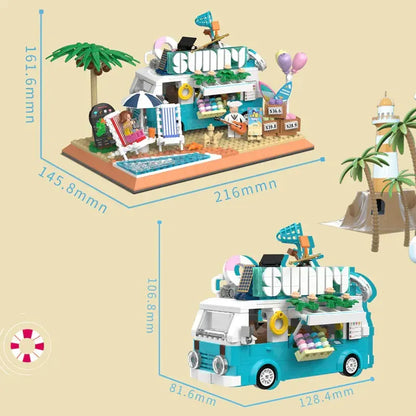 ZHEGAO MOC Building Block Set: 00415 City Summer Beach Ice Cream Truck MINI