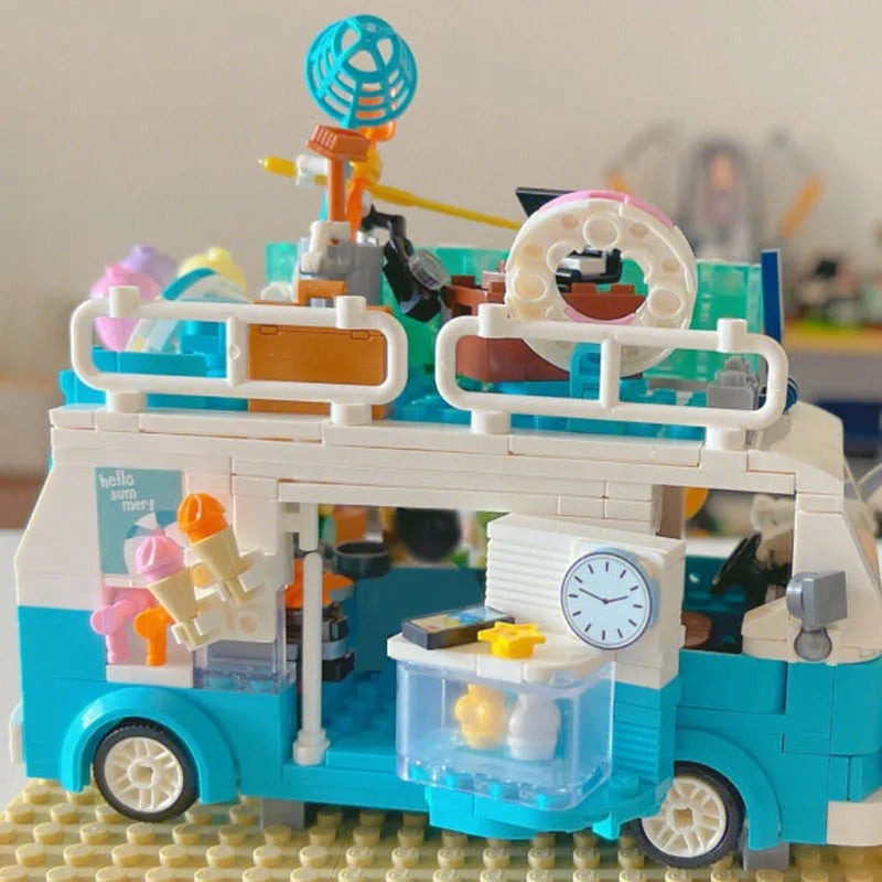 ZHEGAO MOC Building Block Set: 00415 City Summer Beach Ice Cream Truck MINI