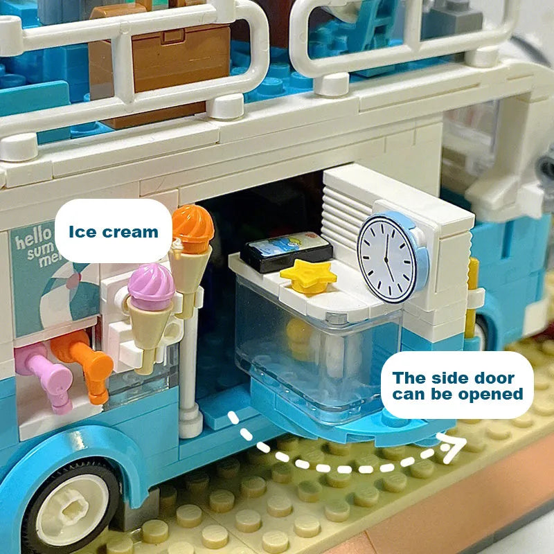 ZHEGAO MOC Building Block Set: 00415 City Summer Beach Ice Cream Truck MINI