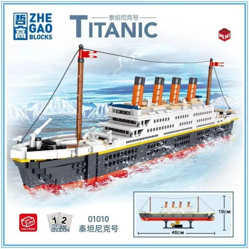 ZHEGAO MOC Building Block Set: 01010 Titanic Steam RMS Ship MINI, Model QL-01010