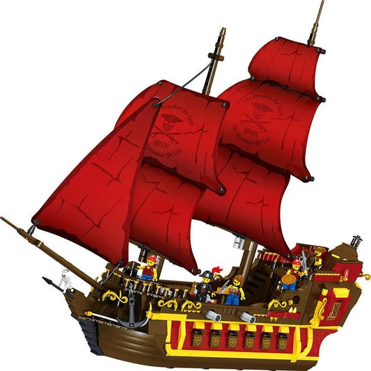 ZHEGAO MOC Building Block Set: 1805 Pirates Of The Caribbean Red Pirate Ship, Model QL1805