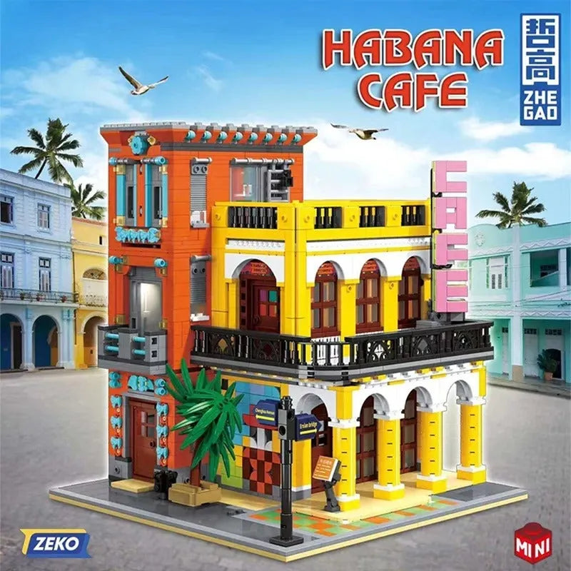 ZHEGAO MOC Building Block Set: 6020 Street City Cafe Havana Modular MINI, Model DZ6020