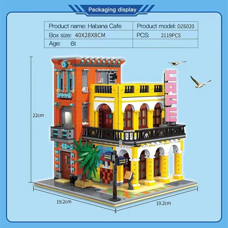 ZHEGAO MOC Building Block Set: 6020 Street City Cafe Havana Modular MINI, Model DZ6020