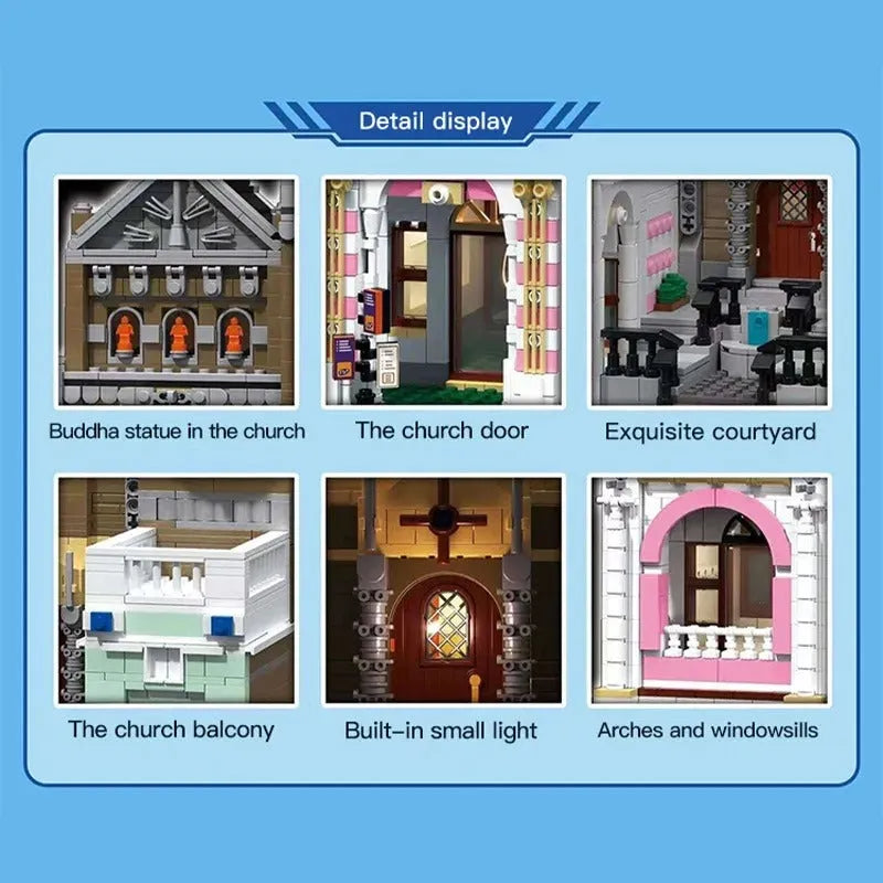 ZHEGAO MOC Building Block Set: 6021 Street City Church Of Cuba Modular MINI, Model DZ6021