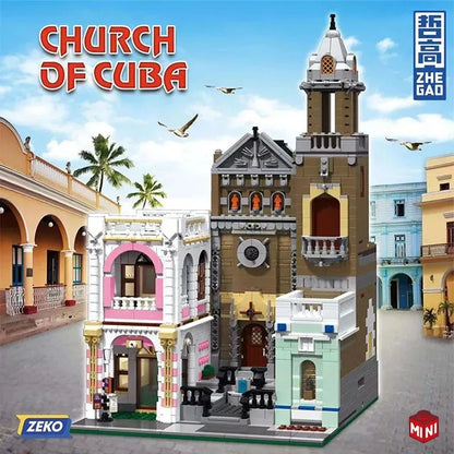 ZHEGAO MOC Building Block Set: 6021 Street City Church Of Cuba Modular MINI, Model DZ6021